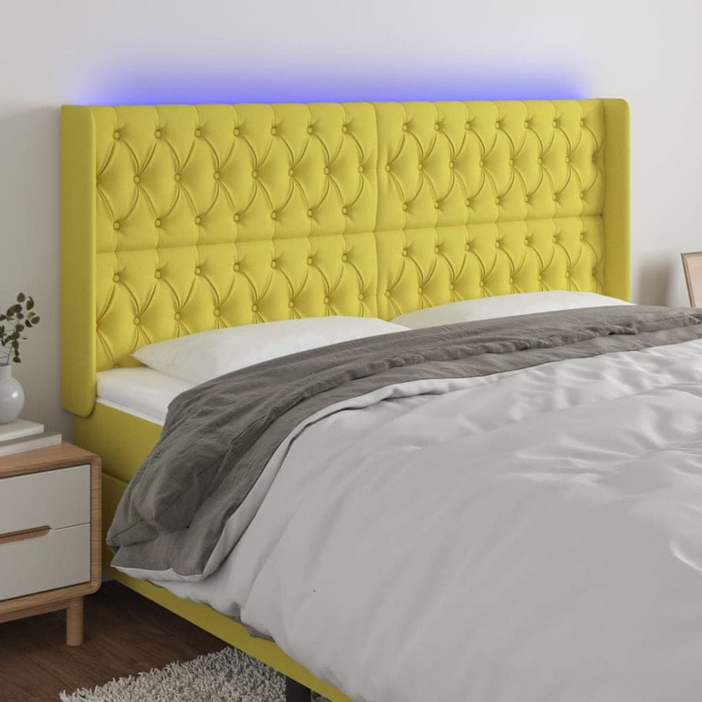 Vidaxl Čelo postele s LED zelené 203x16x118/128 cm látka